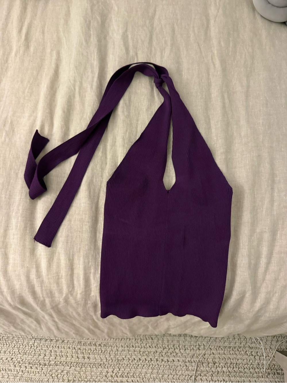 Knot-Back Ribbed Halter Camisole — Purple